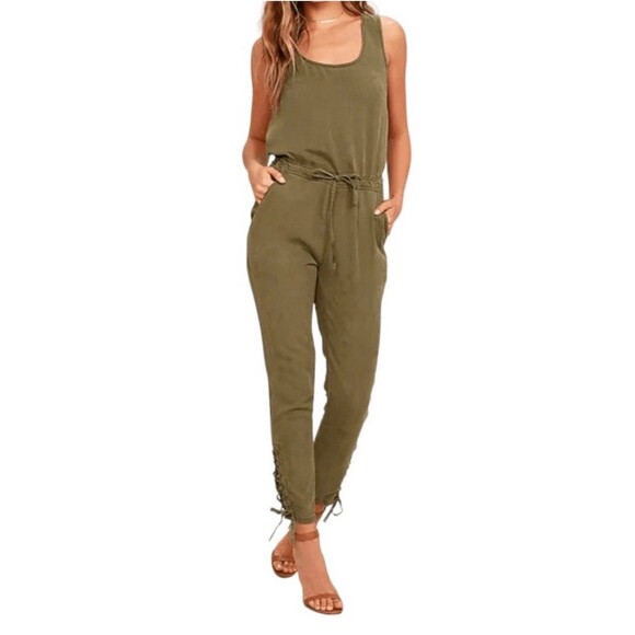 Pistola Ysabel Olive Green Sleeveless Jumpsuit Size S 100% Tencel Spring Summer - Picture 1 of 16